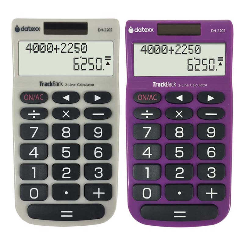 Datexx 2-Line Trackback Handheld Calculator, Pack of 2