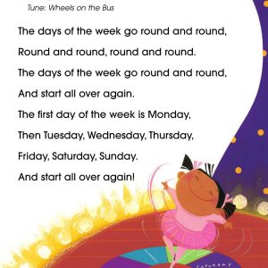 Days of the Week song to the tune of Wheels on the Bus  – Calendar Time Sing-Along Flip Chart & CD – SC-0439694957-969495 by Scholastic