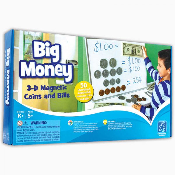 Educational Insights Big Money™ Magnetic Coins & Bills, 50/pkg