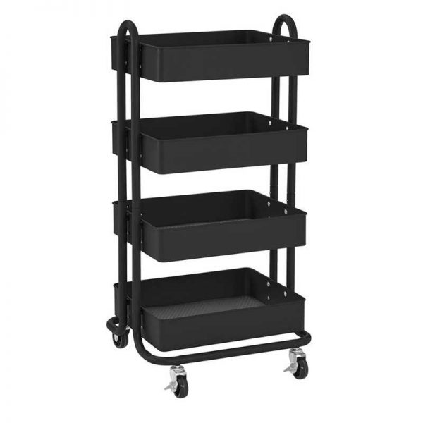ECR4Kids 4-Tier Utility Rolling Cart, Black