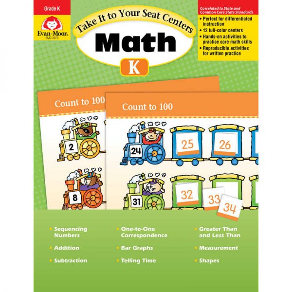 Evan-Moor Educational Publishers Take It to Your Seat Math Centers Book, Grade K