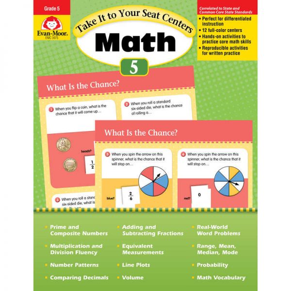Evan-Moor Educational Publishers Take It to Your Seat Math Centers Book, Grade 5