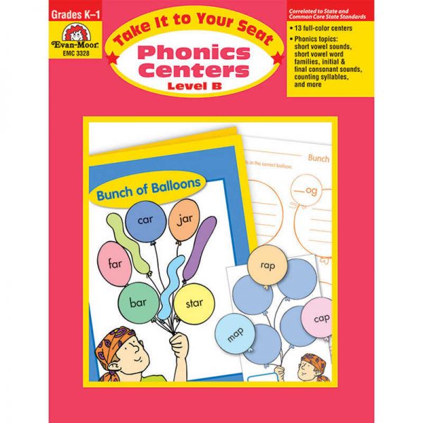 Evan-Moor Educational Publishers Take It to Your Seat Phonics Centers Book, Grades K-1