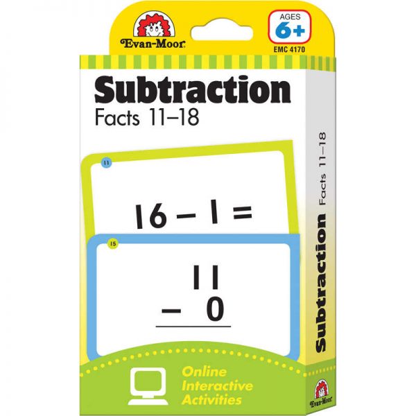 Evan-Moor Educational Publishers Learning Line: Subtraction Facts 11-18, Grades 1+ (Ages 6+) - Flashcards