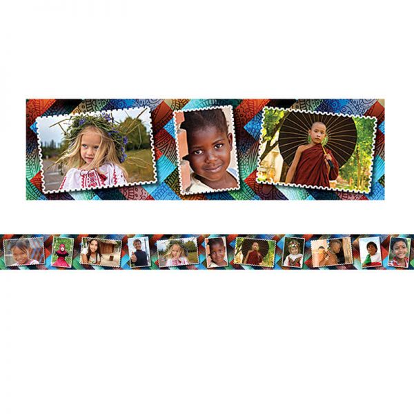 Edupress™ Multicultural Kids Postcards Straight Border Trim, 35 Feet