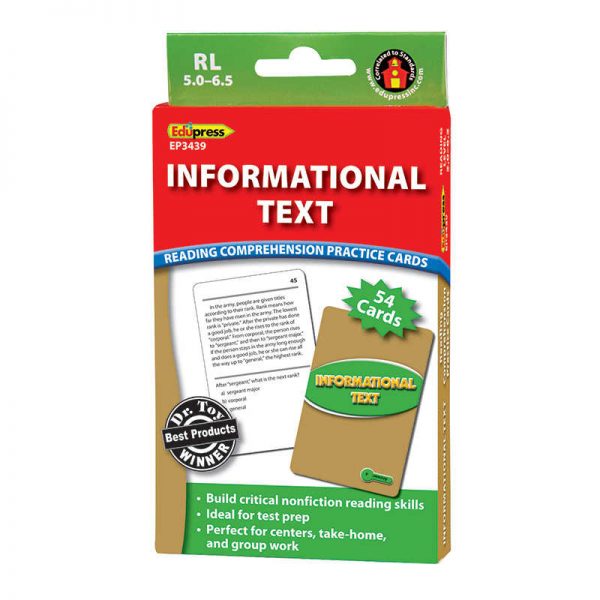 Edupress™ Informational Text Reading Comprehension Practice Cards, Green Level