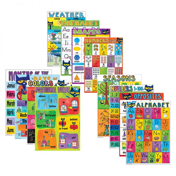Edupress Pete the Cat Early Learning Small Poster Pack, 11" x 15-3/4", Pack of 12