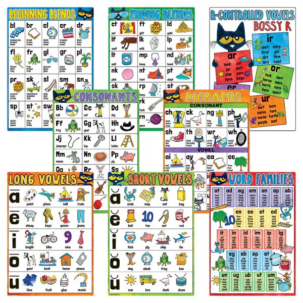 Edupress Pete the Cat Phonics Small Poster Pack, 11" x 15-3/4", Pack of 8