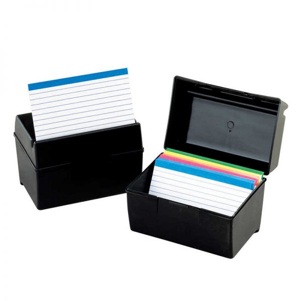 Oxford® Plastic Index Boxes, 3 X 5, 300 Cards Capacity, Black