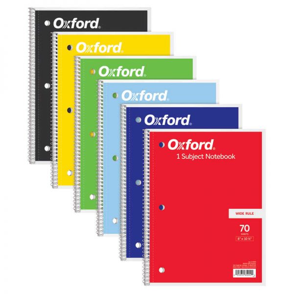Oxford® 1-Subject Notebook, 8" x 10-1/2", Wide Rule, 70 Sheets