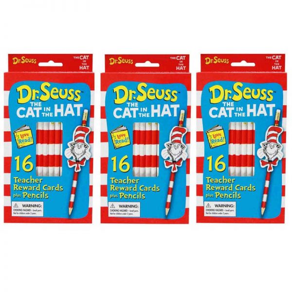 Eureka® The Cat in the Hat™ Pencil Rewards with Toppers, 16 Per Pack, 3 Packs