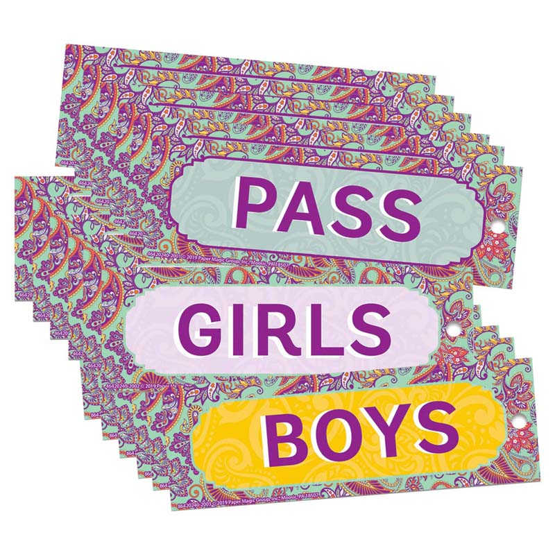 Eureka® Positively Paisley Hall Passes, 6" x 2", 3 Per Set, 6 Sets