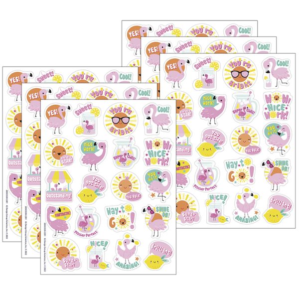 Eureka Flamingo Strawberry Lemonade Scented Stickers, 80 Per Pack, 6 Packs
