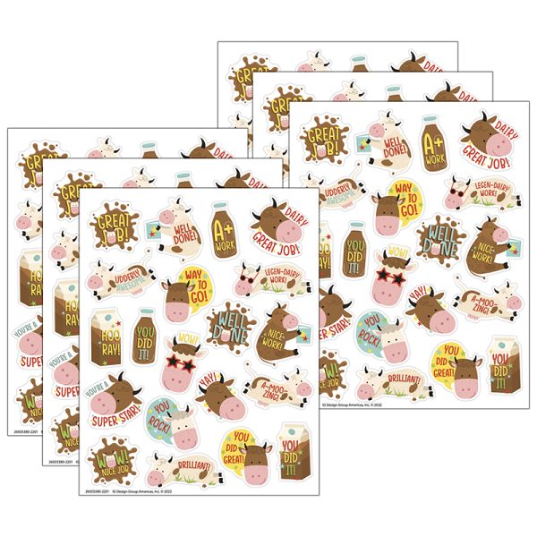 Eureka Brown Cows Chocolate Milk Scented Stickers, 80 Per Pack, 6 Packs
