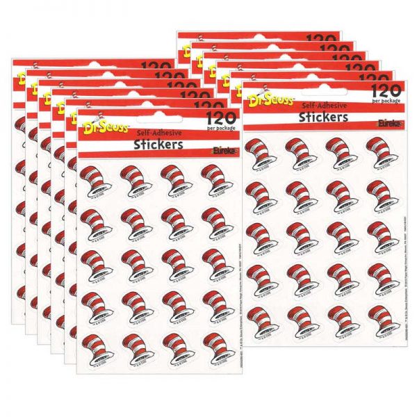 Eureka® The Cats Hat Theme Stickers, 120 Per Pack, 12 Packs