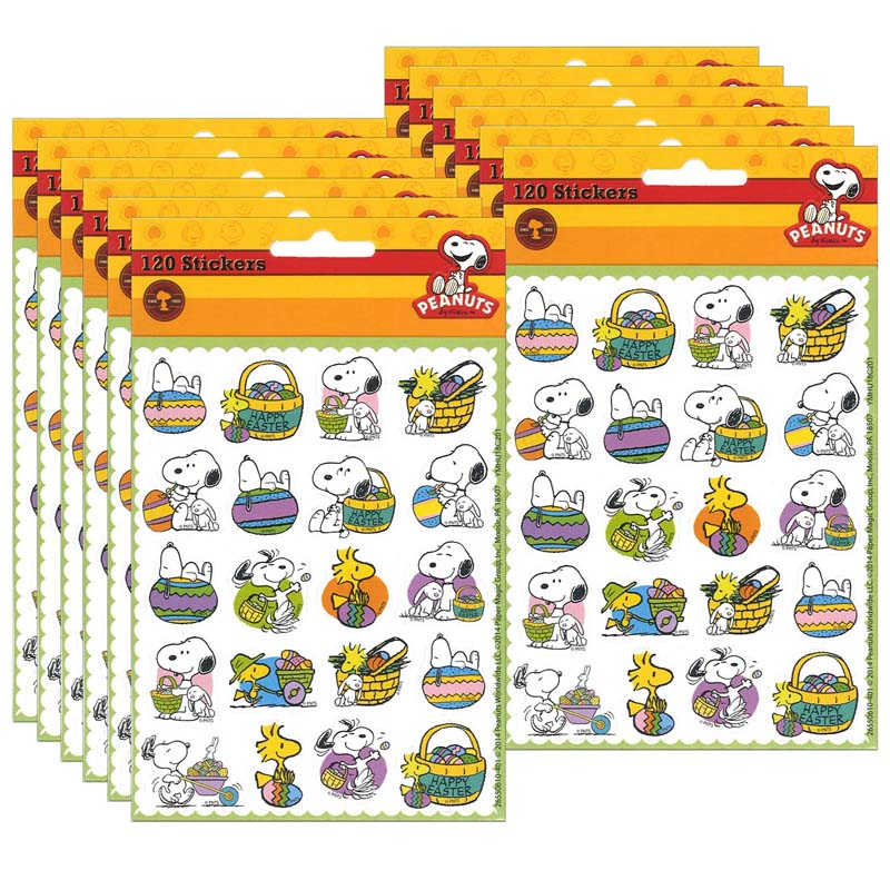 Eureka® Peanuts® Easter Theme Stickers, 120 Per Pack, 12 Packs