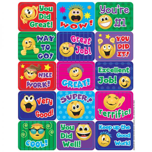 Eureka® Emoticons Success Stickers, 5 Designs, 1-3/8" x 1", 120/pkg