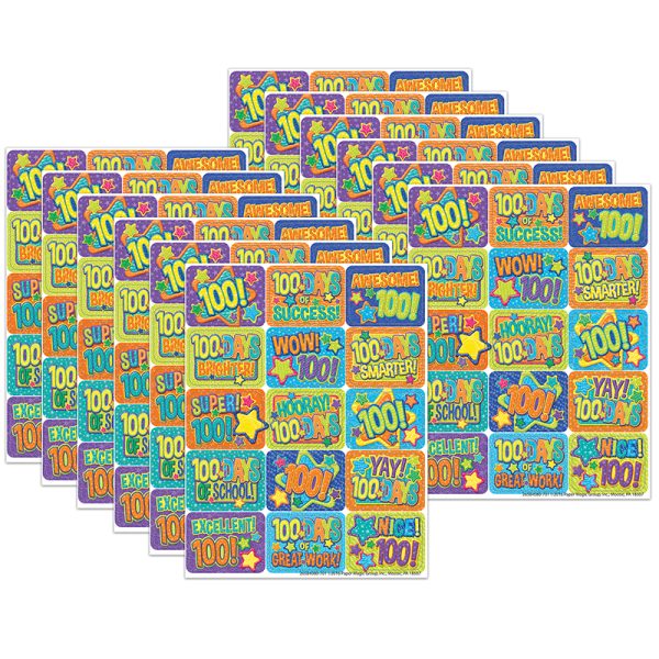Eureka Color My World 100 Days Success Stickers, 120 Per Pack, 12 Packs