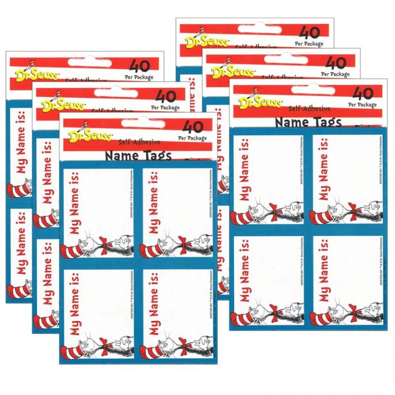 Eureka® Cat in the Hat™ Name Tags, 40 Per Pack, 6 Packs