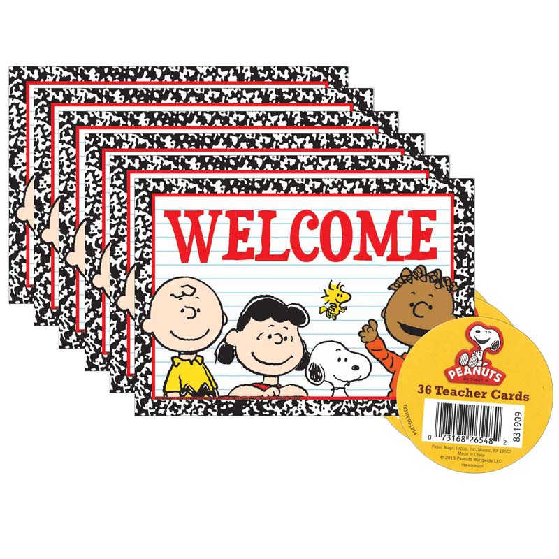 Eureka® Peanuts® Welcome Teacher Cards, 36 Per Pack, 6 Packs