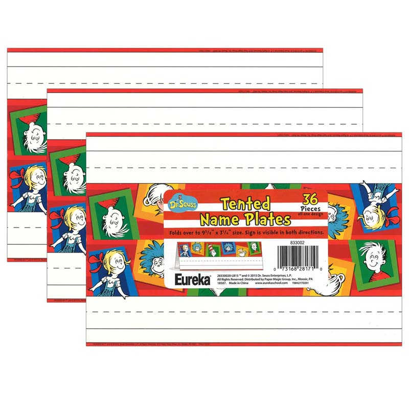 TeachersParadise Eureka® Dr. Seuss™ Standard Tented Name Plates, 36 Per Pack, 3 Packs EU