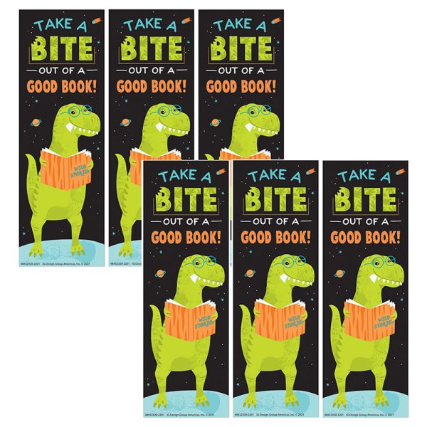 EUREKA Dinosaur Take A Bite Out Of A Good Book Bookmarks, 36 Per Pack, 6 Packs