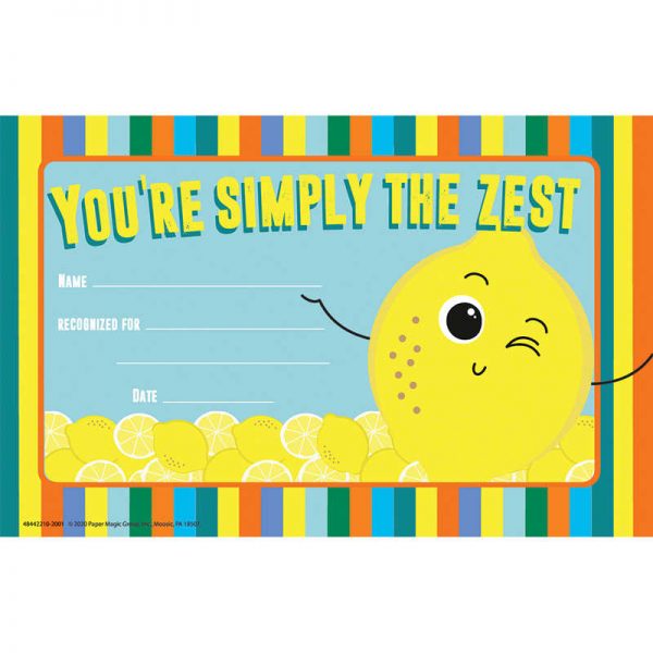 Eureka® Always Try Your Zest Recognition Award, 8 1/2" x 5 1/2", Pack of 36
