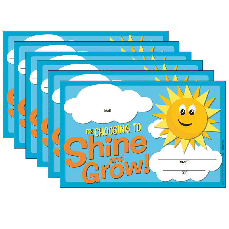 Eureka® Growth Mindset Choosing to Shine & Grow Recognition Award, 36 Per Pack, 6 Packs