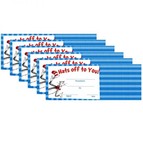 Eureka® Cat in the Hat™ Hat's Off to You! Recognition Awards, 36 Per Pack, 6 Packs