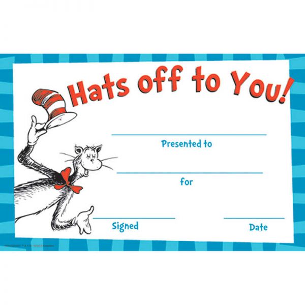 Eureka® Cat in the Hat™ Hat’s Off to You! Recognition Awards, 36/pkg
