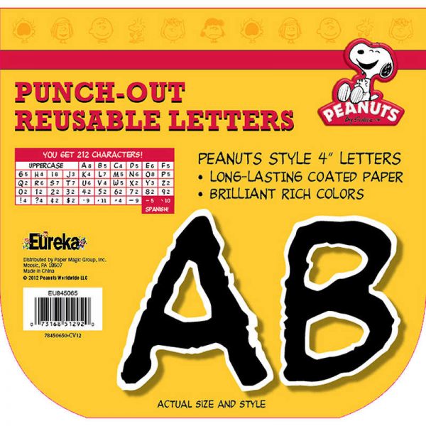 Eureka® Peanuts® Deco Letters, 4", Black, 212/pkg