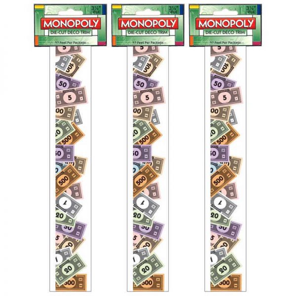 Eureka® Monopoly™ Money Extra Wide Die Cut Deco Trim®, 37 Feet Per Pack, 3 Packs
