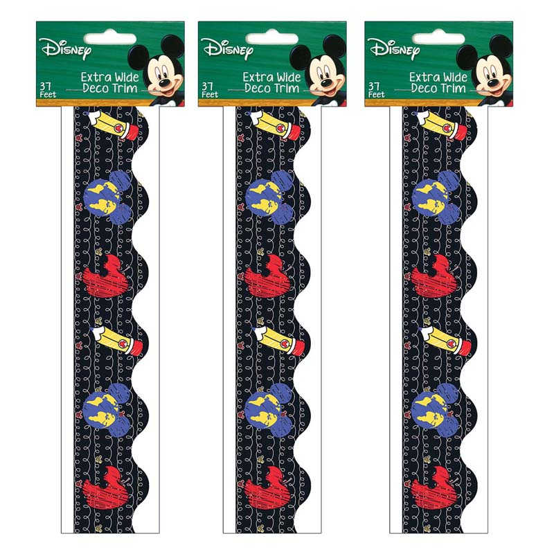 Eureka® Mickey® Color Pop! Apple, Pencil, World Extra Wide Deco Trim®, 37 Feet Per Pack, 3 Packs