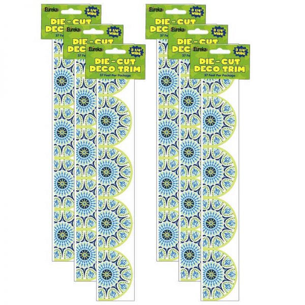 TeachersParadise Eureka® Blue Harmony Half Mandala Deco Trim® Extra Wide Die Cut, 37 Feet