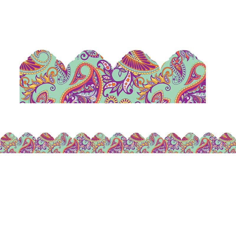 Eureka® Positively Paisley Mint Paisley Arch Deco Trim® Extra Wide Die Cut, 37 Feet