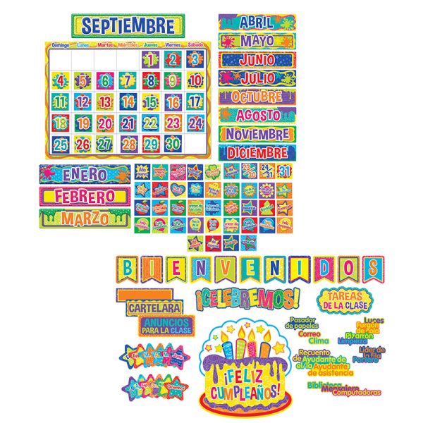Eureka® Color My World Spanish Welcome, Class Organization, Calendar Bulletin Board Set Combo