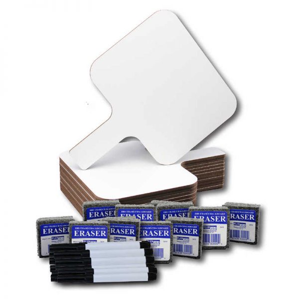 Flipside Rectangular Dry Erase 8" x 9.75" Answer Paddle + Pen + Eraser Set, 12 Sets