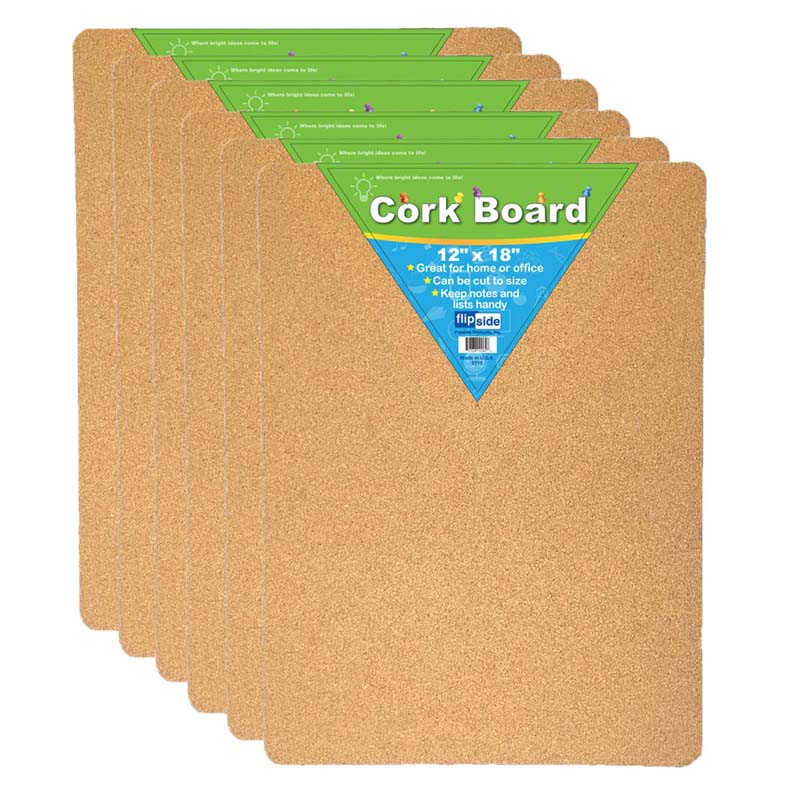 Flipside Cork Bulletin Board, 12" x 18", Pack of 6