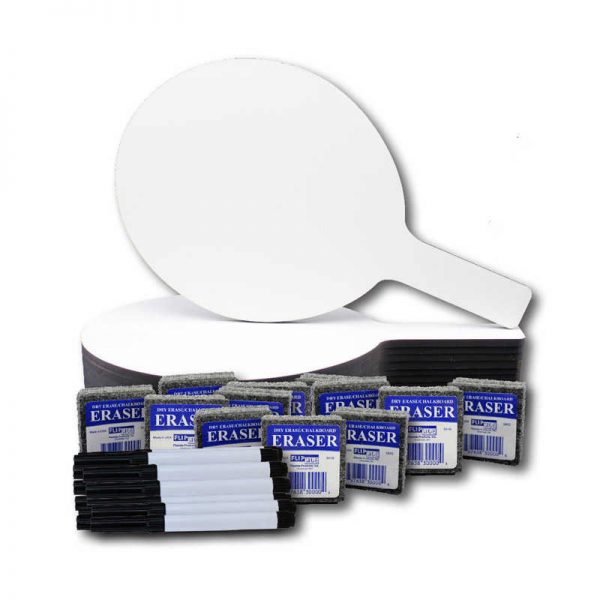 Flipside Dry Erase 7" x 12" Answer Paddle + Pen and Eraser Set, 12 Sets