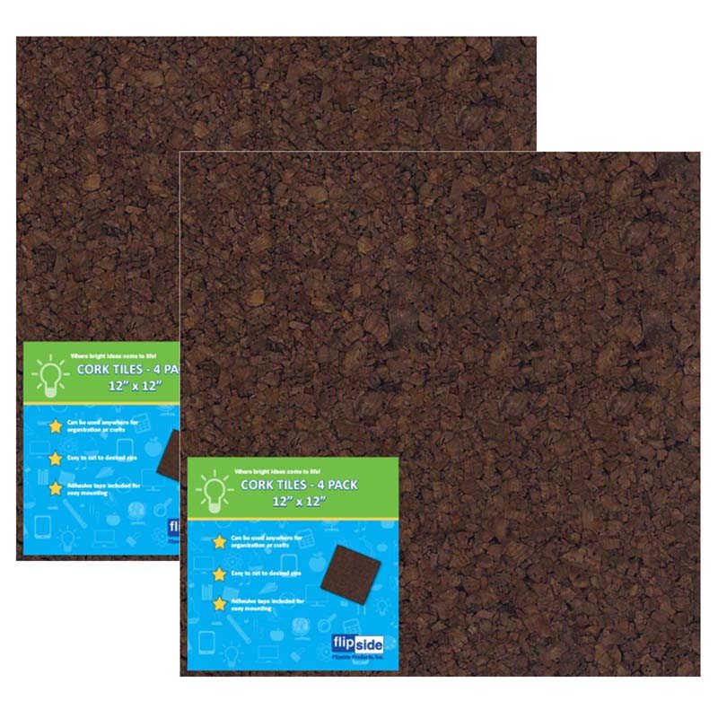 Flipside Dark Cork Tiles, 12" x 12", 4 Per Pack, 2 Packs