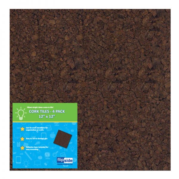 Flipside Dark Cork Tiles, 12" x 12", Pack of 4