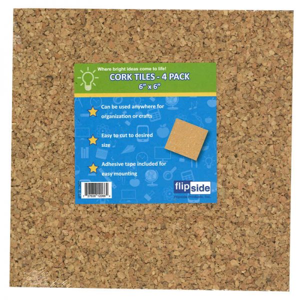 Flipside Cork Tiles, 6" x 6", Set of 4
