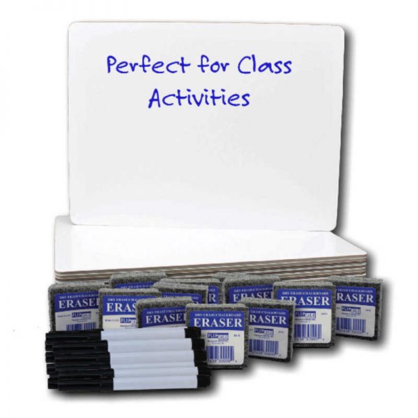 Flipside Dry Erase Board 9" x 12" + Pen + Student Eraser Set, 12 Sets