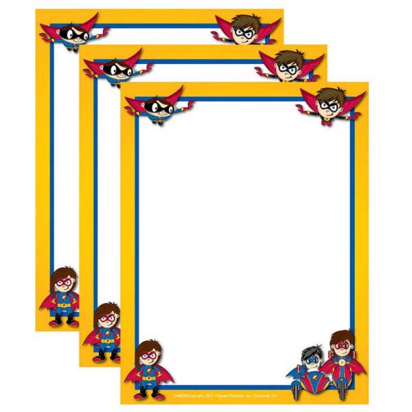 Hayes Superhero Border Paper, 50 Sheets Per Pack, 3 Packs