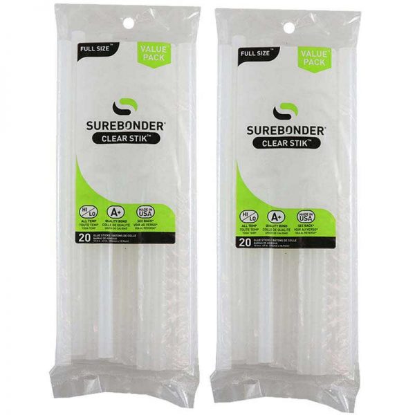 Surebonder® Dual Temp Full Size Glue Stick, Clear, 10" x 7/16" 20 Per Pack, 2 Packs