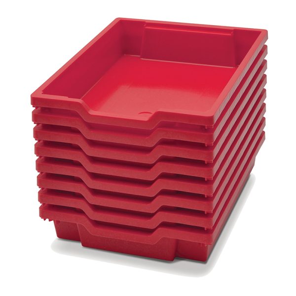 Gratnells Shallow F1 Tray, Flame Red, 12.3" x 16.8" x 3", Heavy Duty School, Industrial & Utility Bins, Pack of 8