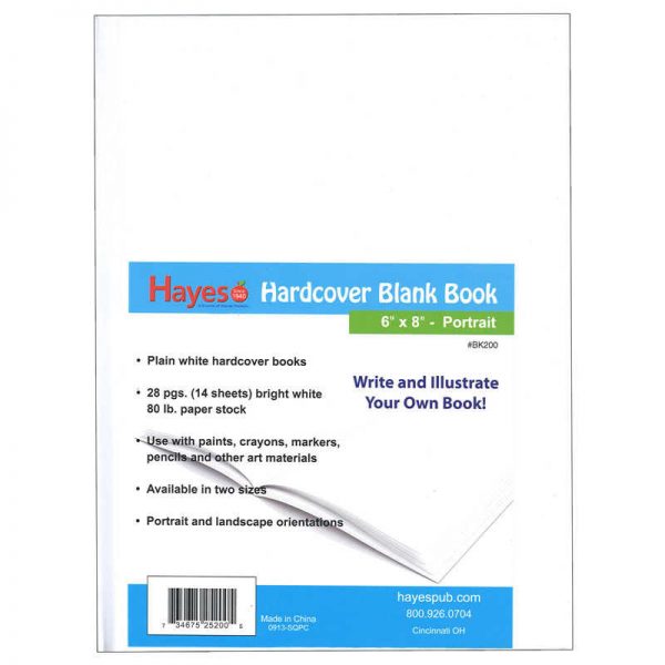 Hayes Hardcover Blank Book, White, 28 pages (14 sheets), 6"W x 8"H