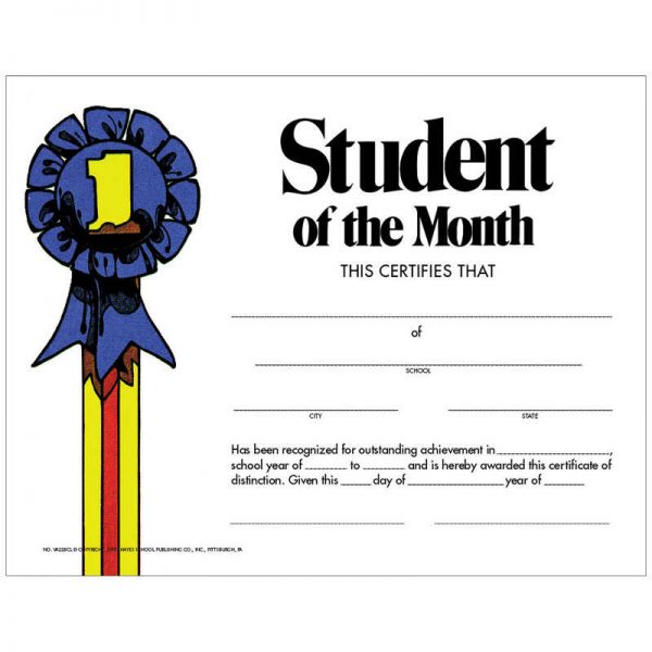 Hayes Student of the Month Certificate, Pack of 30, 8.5" x 11"