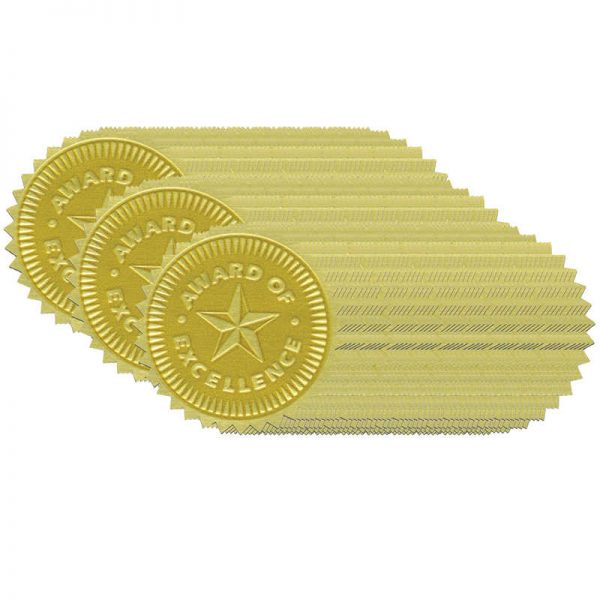 Hayes Gold Foil Embossed, Award of Excellence, Certificate Seals, 54 Seals Per Pack, 3 Packs