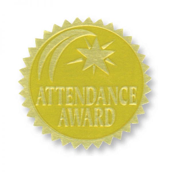 Hayes Gold Foil Embossed Seals, Attendance Award, 54 Per Pack